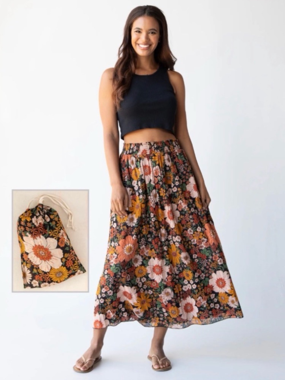 NATURAL LIFE Autumn Floral Maxi Skirt (L/XL)